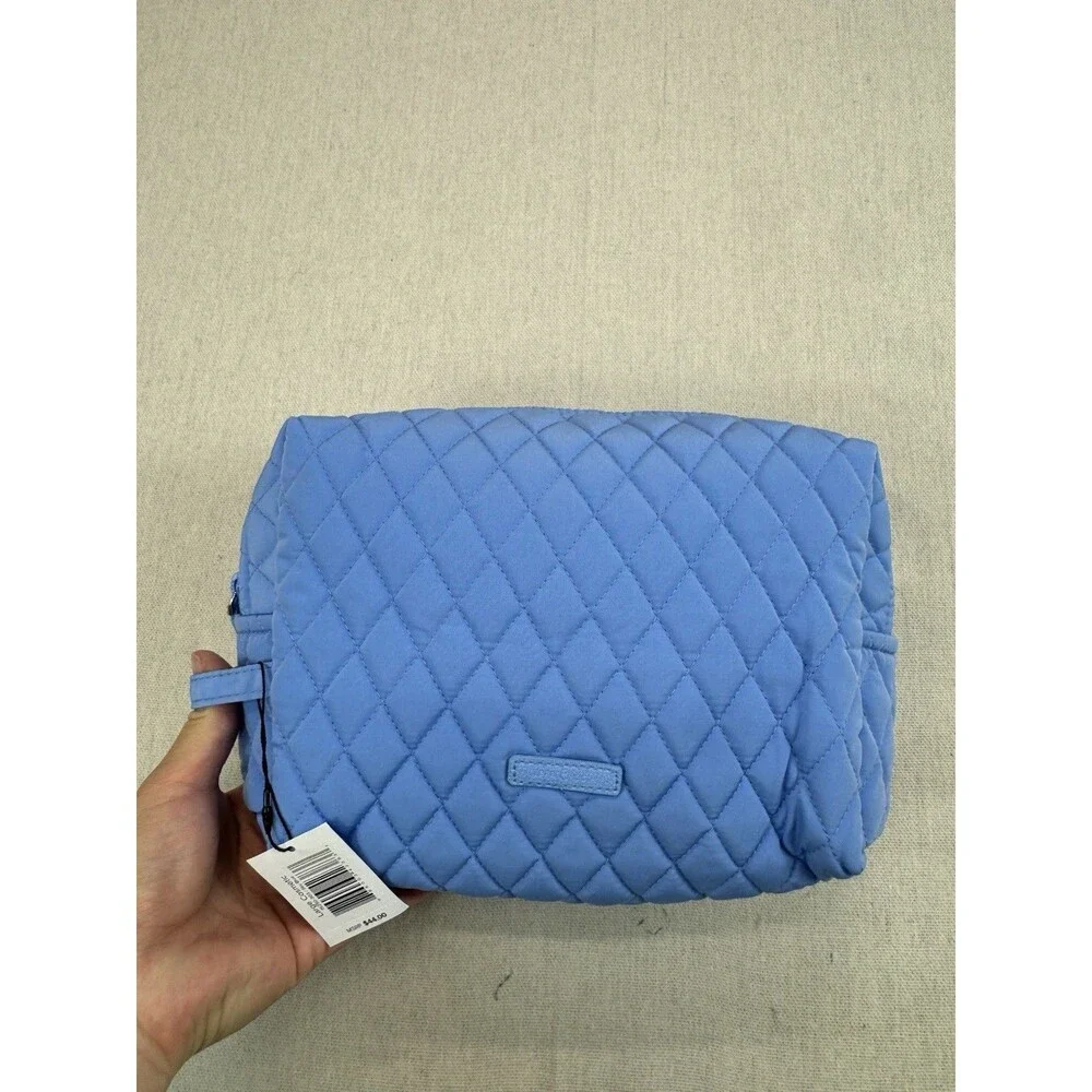 Vera Bradley Large Cosmetic Bag Periwinkle Blue Quilted Travel Makeup Case NWT